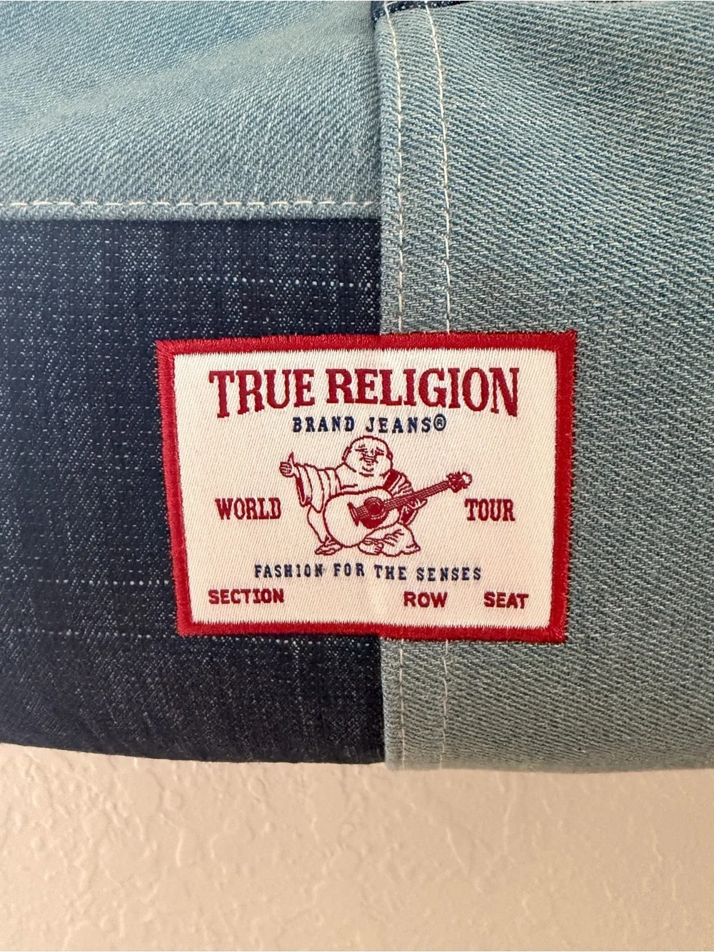 True Religion Denim Patchwork Hobo Shoulder Bag Horseshoe Charm